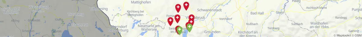 Kartenansicht für Apotheken-Notdienste in der Nähe von Vöcklamarkt (Vöcklabruck, Oberösterreich)